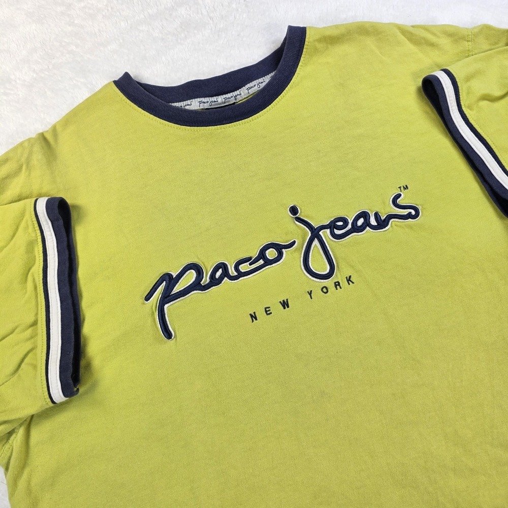 Vintage‎ Paco Jeans New York Embroidered Ringer Crewneck T-Shirt Men Size M